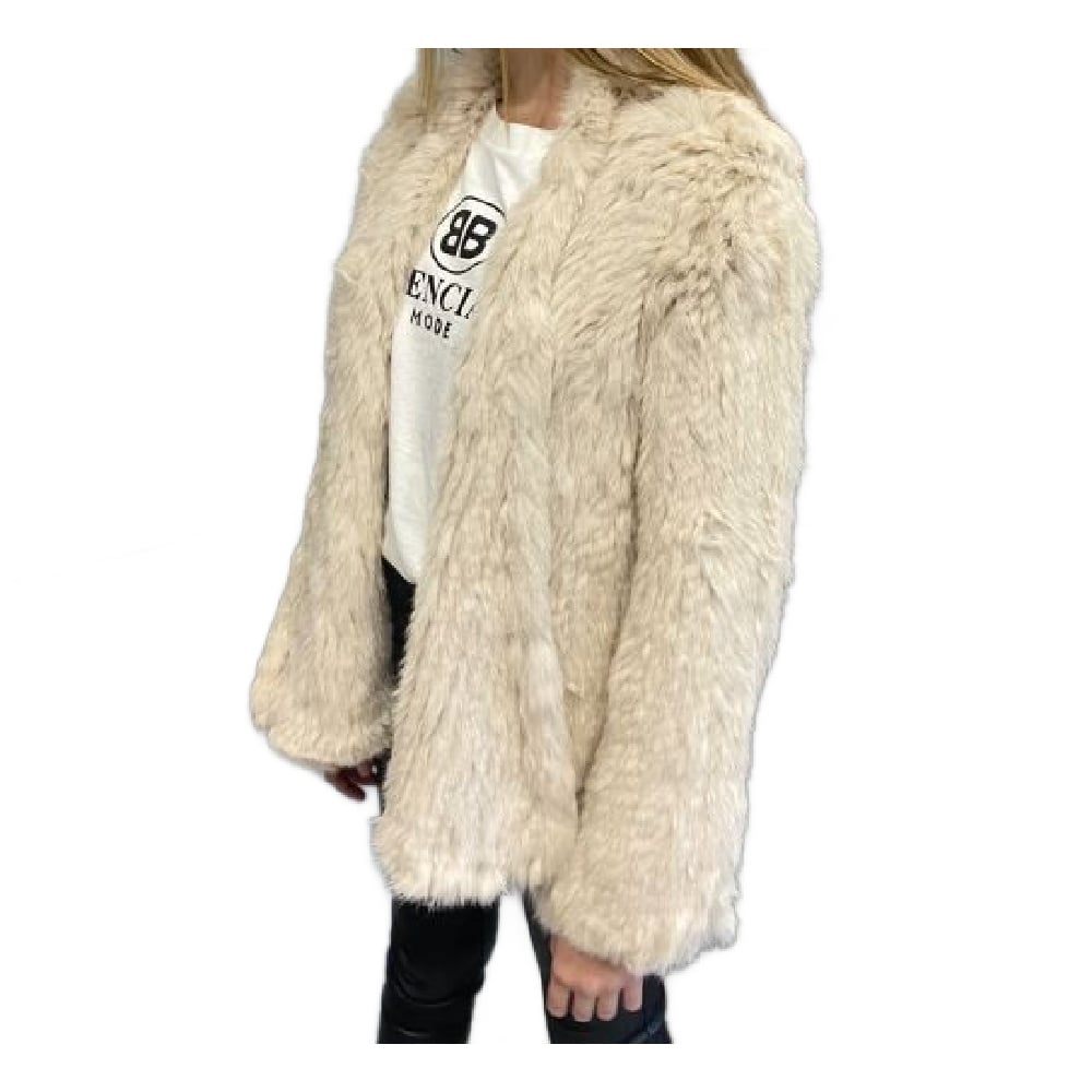 Waterfall Front Fur Jacket Oatmeal Luxe and Laine